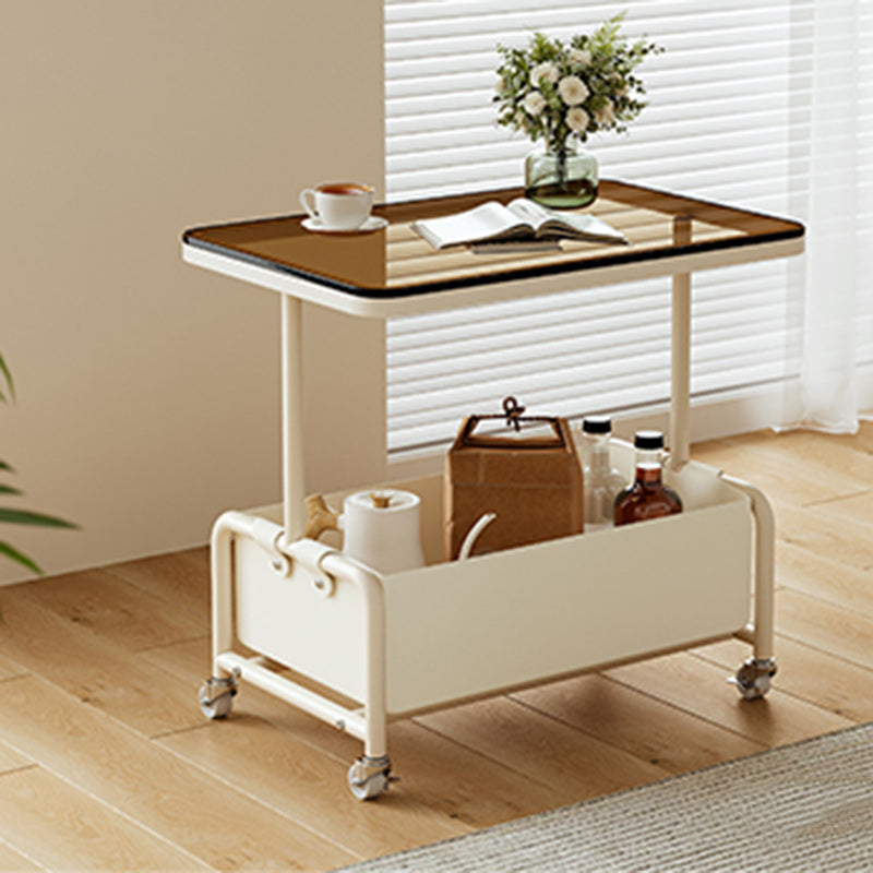 Mesa auxiliar rectangular de hierro y vidrio con losa de piedra removible nórdica contemporánea de 2 niveles para sala de estar 
