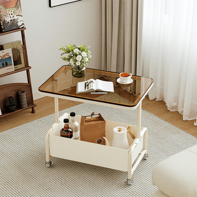 Mesa auxiliar rectangular de hierro y vidrio con losa de piedra removible nórdica contemporánea de 2 niveles para sala de estar 