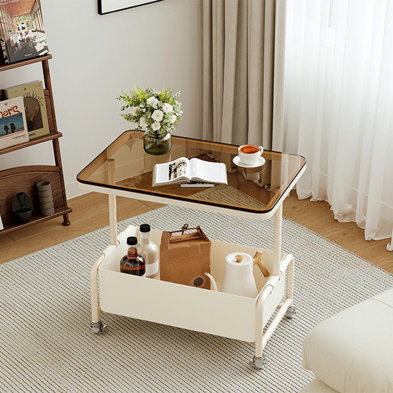 Mesa auxiliar rectangular de hierro y vidrio con losa de piedra removible nórdica contemporánea de 2 niveles para sala de estar 