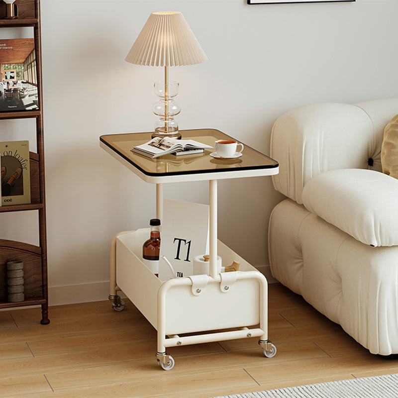 Mesa auxiliar rectangular de hierro y vidrio con losa de piedra removible nórdica contemporánea de 2 niveles para sala de estar 