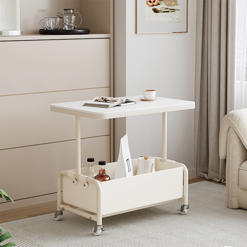 Mesa auxiliar rectangular de hierro y vidrio con losa de piedra removible nórdica contemporánea de 2 niveles para sala de estar 