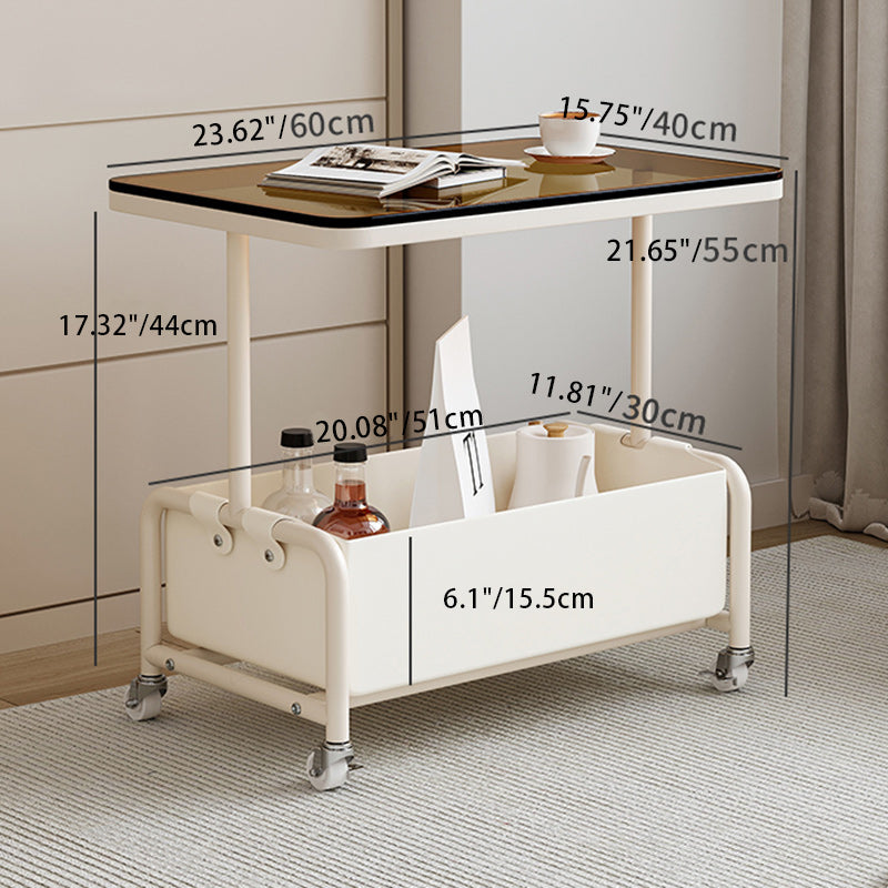 Mesa auxiliar rectangular de hierro y vidrio con losa de piedra removible nórdica contemporánea de 2 niveles para sala de estar 