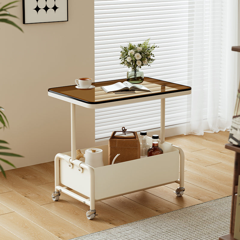 Mesa auxiliar rectangular de hierro y vidrio con losa de piedra removible nórdica contemporánea de 2 niveles para sala de estar 