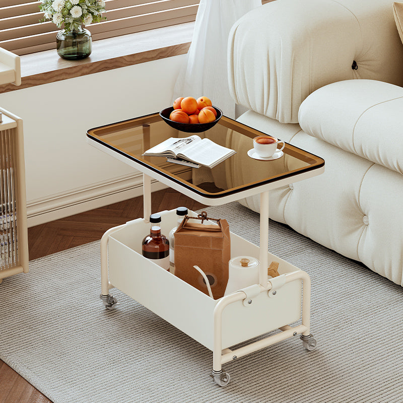 Mesa auxiliar rectangular de hierro y vidrio con losa de piedra removible nórdica contemporánea de 2 niveles para sala de estar 