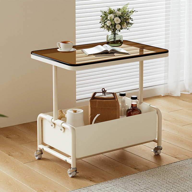 Mesa auxiliar rectangular de hierro y vidrio con losa de piedra removible nórdica contemporánea de 2 niveles para sala de estar 