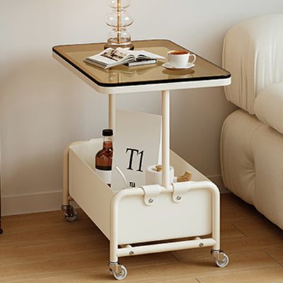 Mesa auxiliar rectangular de hierro y vidrio con losa de piedra removible nórdica contemporánea de 2 niveles para sala de estar 