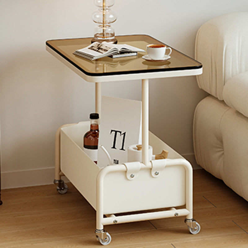 Mesa auxiliar rectangular de hierro y vidrio con losa de piedra removible nórdica contemporánea de 2 niveles para sala de estar 