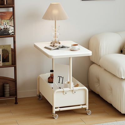 Mesa auxiliar rectangular de hierro y vidrio con losa de piedra removible nórdica contemporánea de 2 niveles para sala de estar 