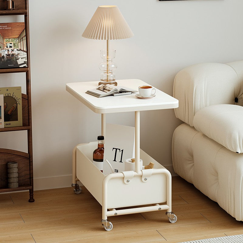 Mesa auxiliar rectangular de hierro y vidrio con losa de piedra removible nórdica contemporánea de 2 niveles para sala de estar 