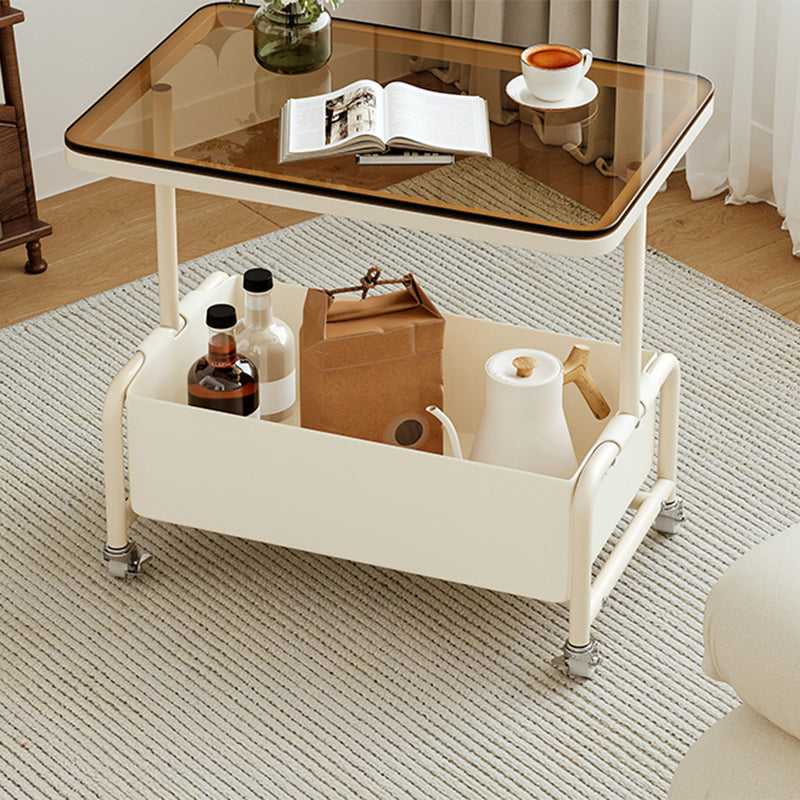 Mesa auxiliar rectangular de hierro y vidrio con losa de piedra removible nórdica contemporánea de 2 niveles para sala de estar 