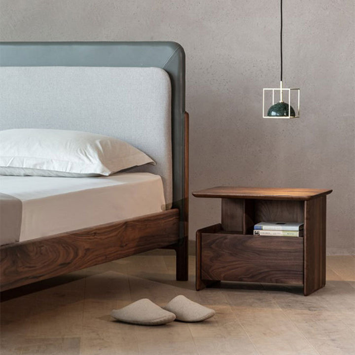 Mesita de noche tradicional vintage de madera de nogal y madera de cerezo, cuadrada y rectangular, con 1 cajón para dormitorio 