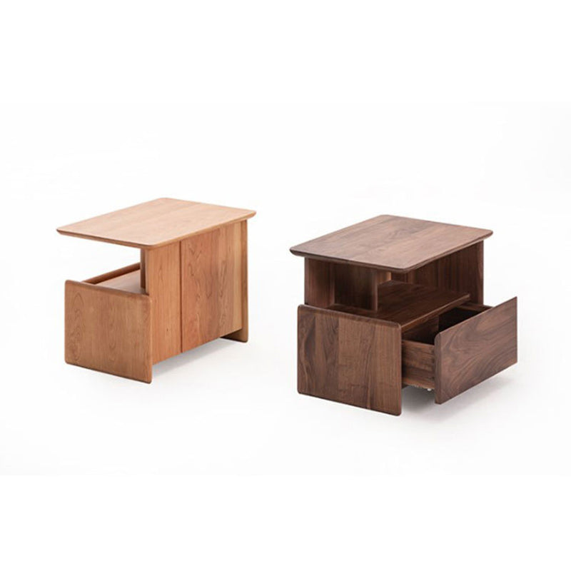 Mesita de noche tradicional vintage de madera de nogal y madera de cerezo, cuadrada y rectangular, con 1 cajón para dormitorio 