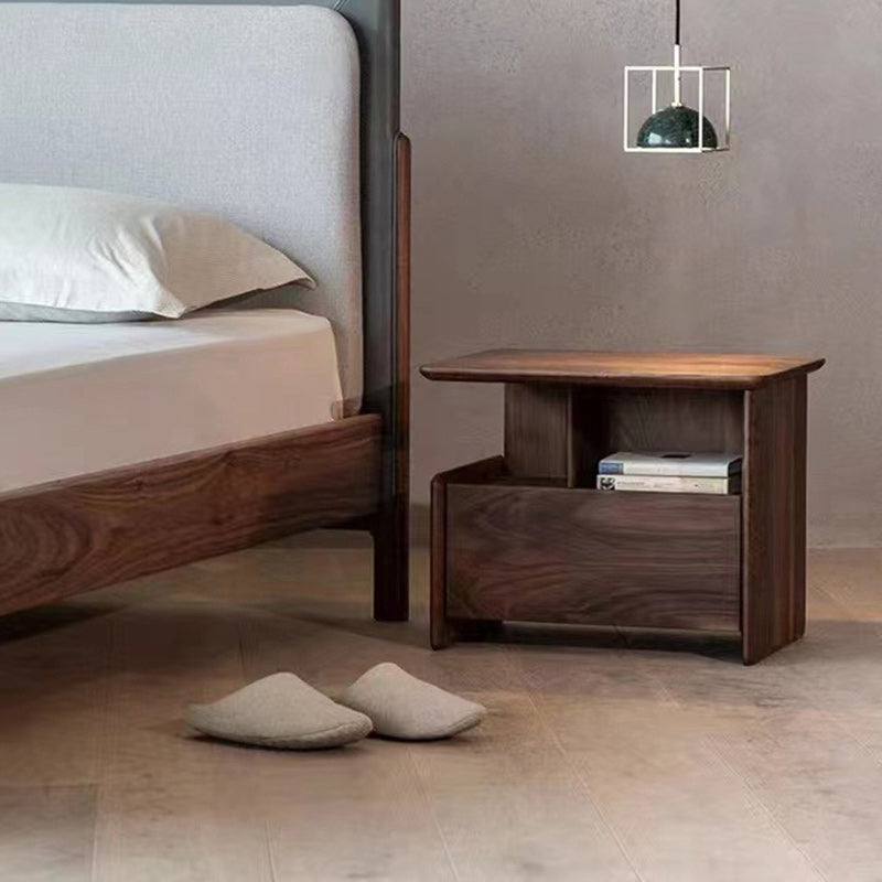 Mesita de noche tradicional vintage de madera de nogal y madera de cerezo, cuadrada y rectangular, con 1 cajón para dormitorio 