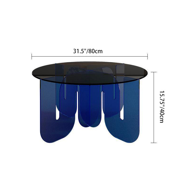 Contemporary Nordic Wave Round Glass Coffee Table For Living Room
