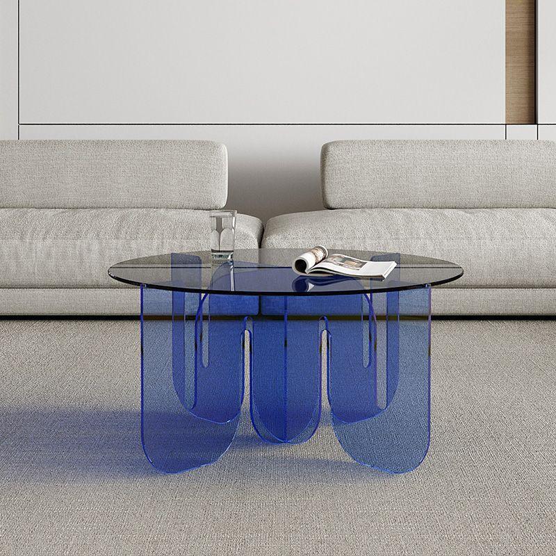 Contemporary Nordic Wave Round Glass Coffee Table For Living Room
