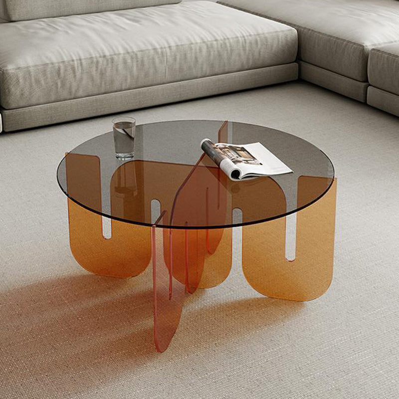Contemporary Nordic Wave Round Glass Coffee Table For Living Room
