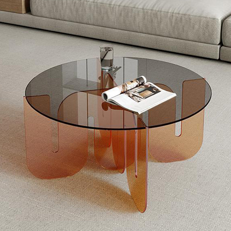 Contemporary Nordic Wave Round Glass Coffee Table For Living Room