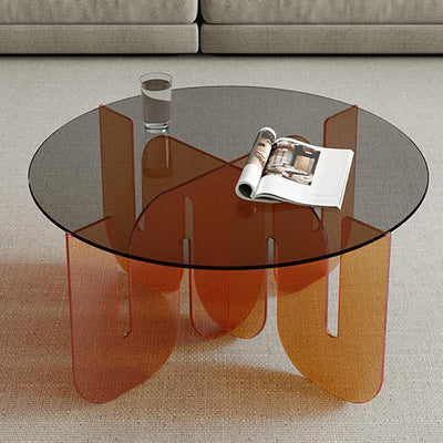 Contemporary Nordic Wave Round Glass Coffee Table For Living Room