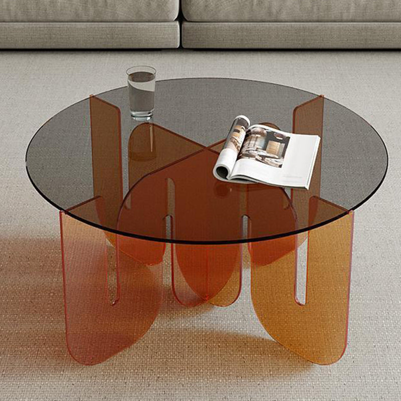 Contemporary Nordic Wave Round Glass Coffee Table For Living Room