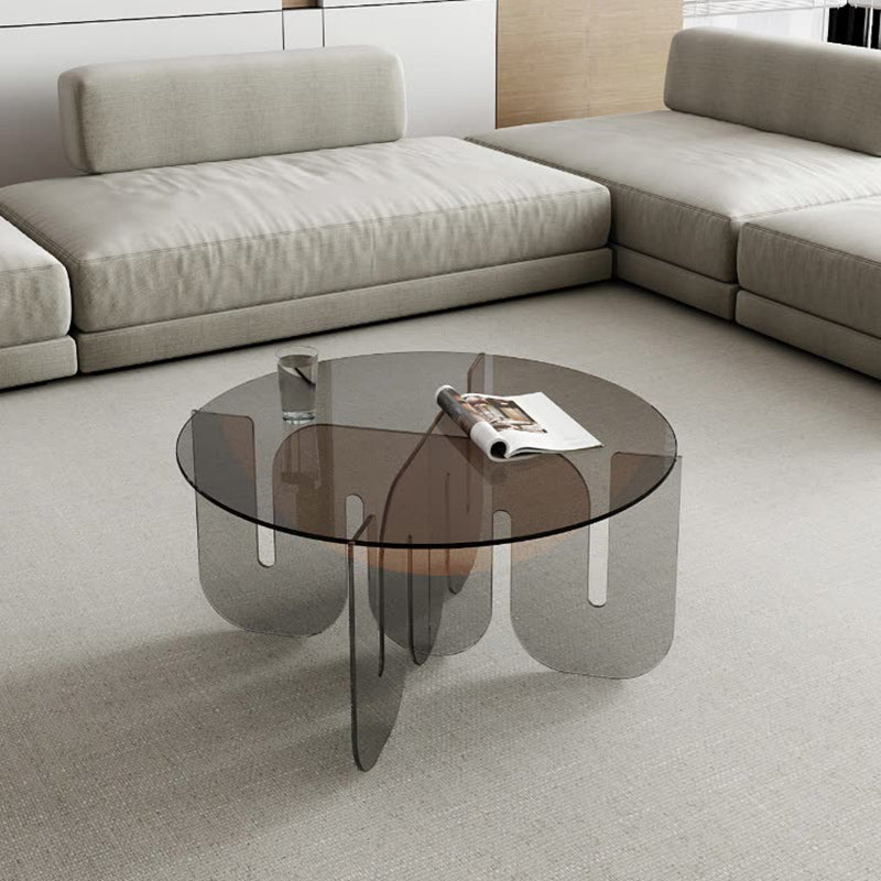 Contemporary Nordic Wave Round Glass Coffee Table For Living Room