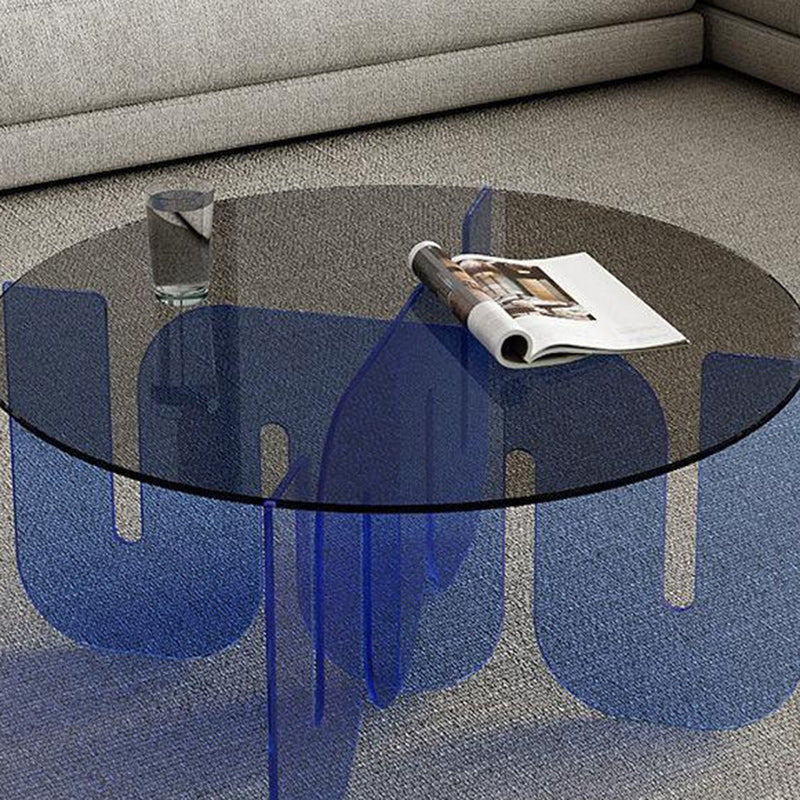 Contemporary Nordic Wave Round Glass Coffee Table For Living Room
