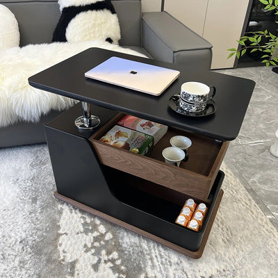 Modern Minimalist Liftable Removable Rectangular Wood Rock Slab Side Table 3-Tier For Living Room