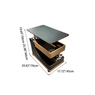 Modern Minimalist Liftable Removable Rectangular Wood Rock Slab Side Table 3-Tier For Living Room