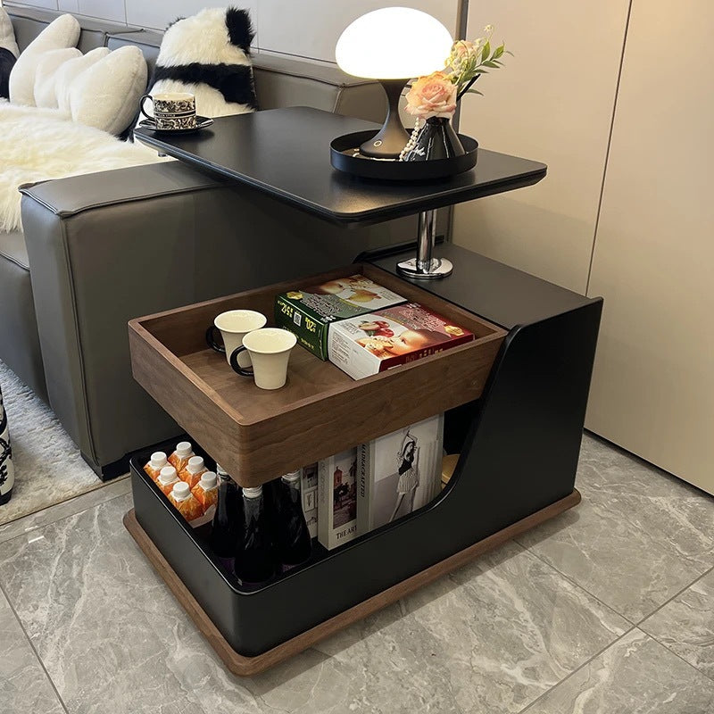 Modern Minimalist Liftable Removable Rectangular Wood Rock Slab Side Table 3-Tier For Living Room