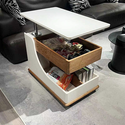 Modern Minimalist Liftable Removable Rectangular Wood Rock Slab Side Table 3-Tier For Living Room