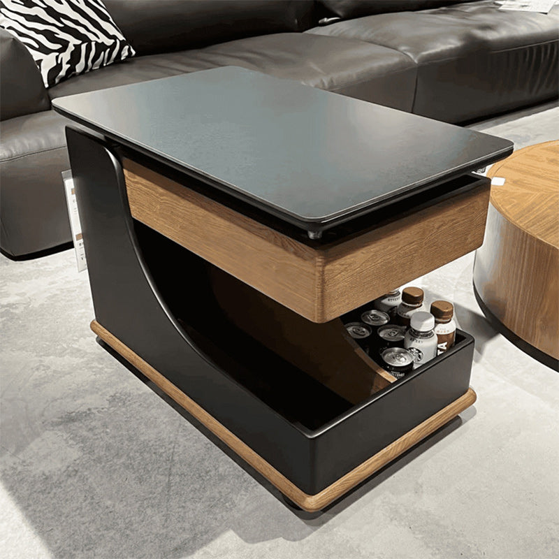 Modern Minimalist Liftable Removable Rectangular Wood Rock Slab Side Table 3-Tier For Living Room