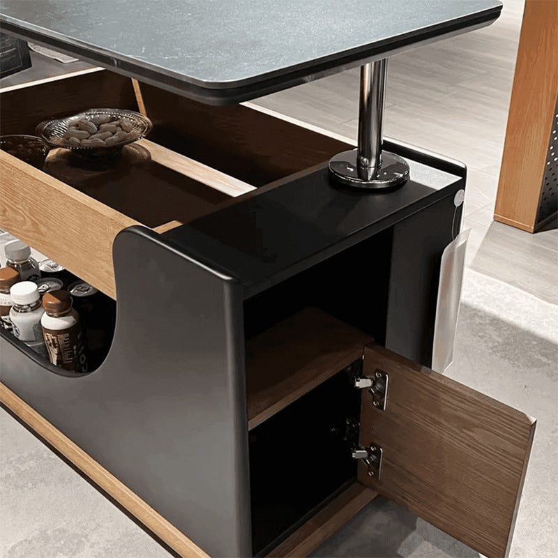 Modern Minimalist Liftable Removable Rectangular Wood Rock Slab Side Table 3-Tier For Living Room