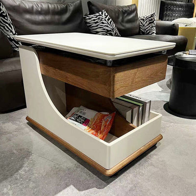 Modern Minimalist Liftable Removable Rectangular Wood Rock Slab Side Table 3-Tier For Living Room