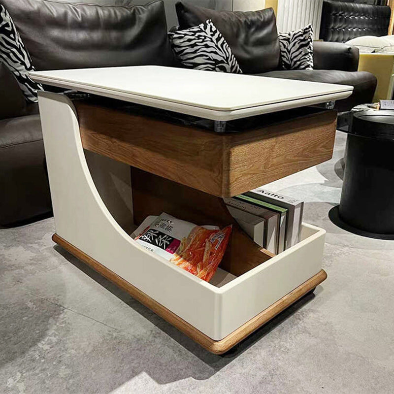 Modern Minimalist Liftable Removable Rectangular Wood Rock Slab Side Table 3-Tier For Living Room