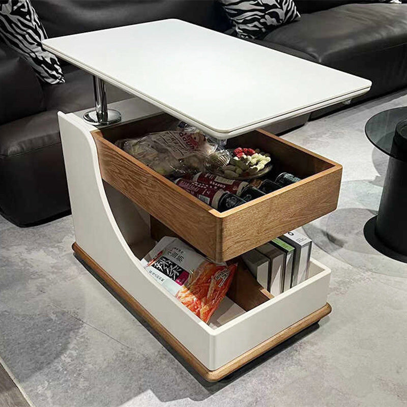 Modern Minimalist Liftable Removable Rectangular Wood Rock Slab Side Table 3-Tier For Living Room