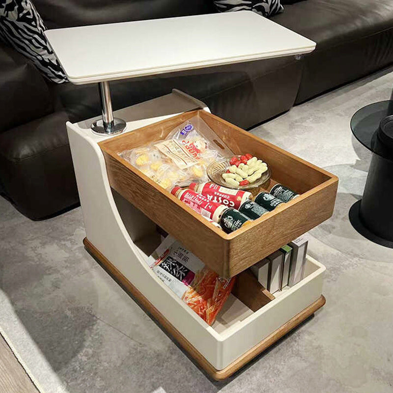 Modern Minimalist Liftable Removable Rectangular Wood Rock Slab Side Table 3-Tier For Living Room
