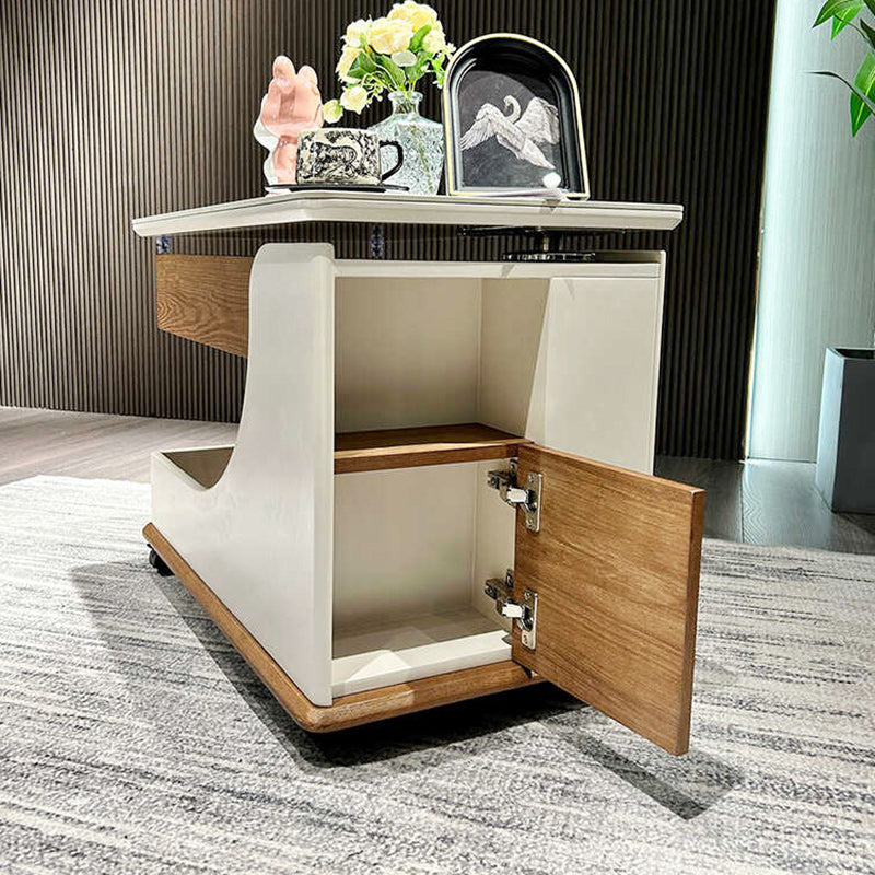 Modern Minimalist Liftable Removable Rectangular Wood Rock Slab Side Table 3-Tier For Living Room