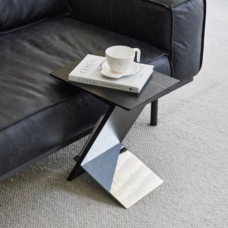 Modern Minimalist Z-shaped Rectangular Wood Metal Side Table For Living Room