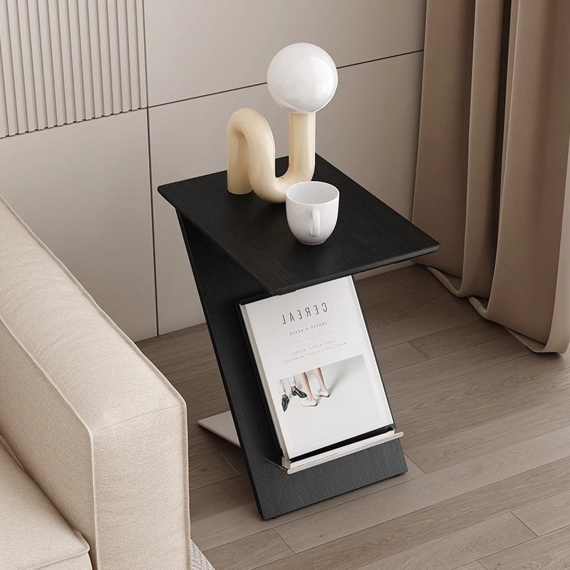 Modern Minimalist Z-shaped Rectangular Wood Metal Side Table For Living Room