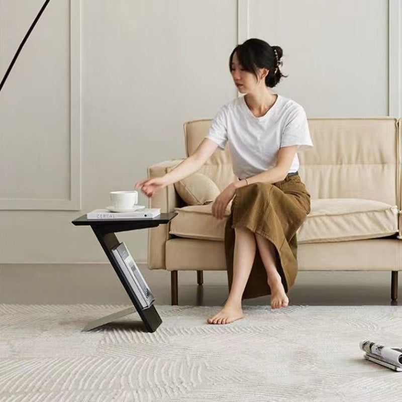 Modern Minimalist Z-shaped Rectangular Wood Metal Side Table For Living Room