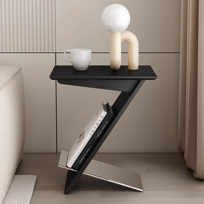 Modern Minimalist Z-shaped Rectangular Wood Metal Side Table For Living Room