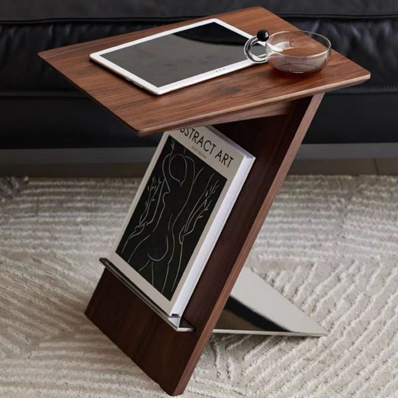 Modern Minimalist Z-shaped Rectangular Wood Metal Side Table For Living Room