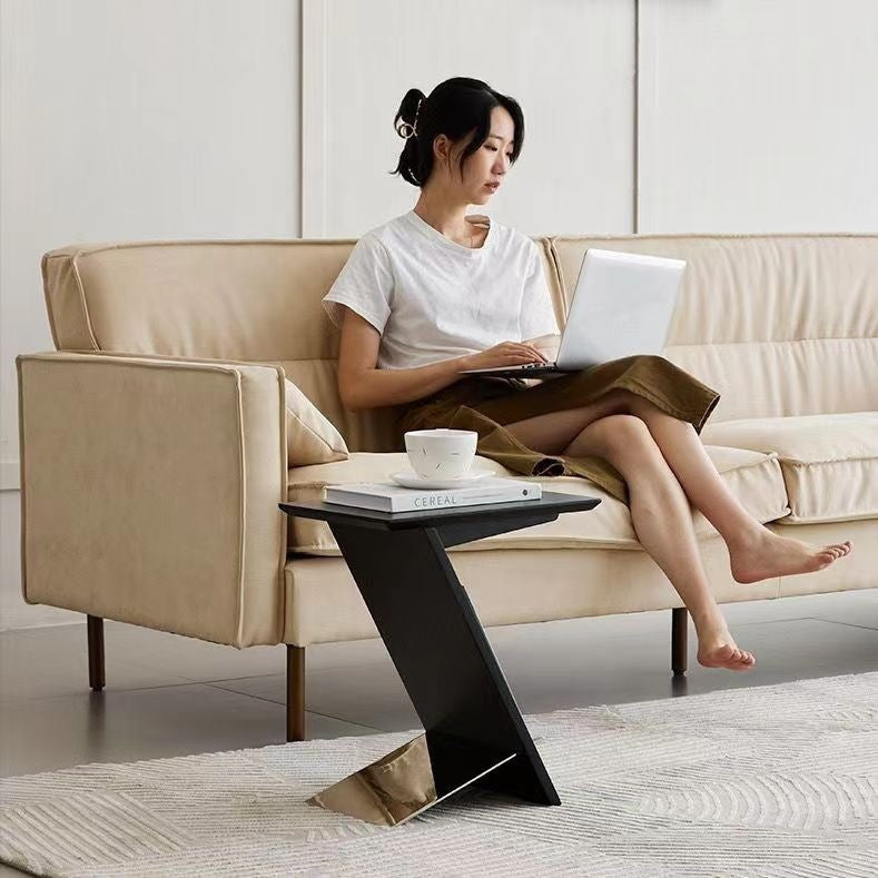 Modern Minimalist Z-shaped Rectangular Wood Metal Side Table For Living Room