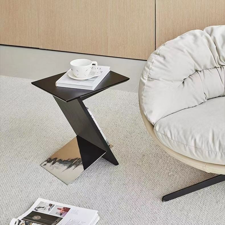 Modern Minimalist Z-shaped Rectangular Wood Metal Side Table For Living Room