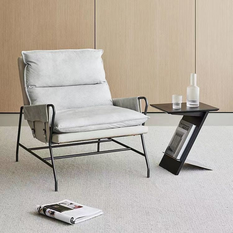 Modern Minimalist Z-shaped Rectangular Wood Metal Side Table For Living Room