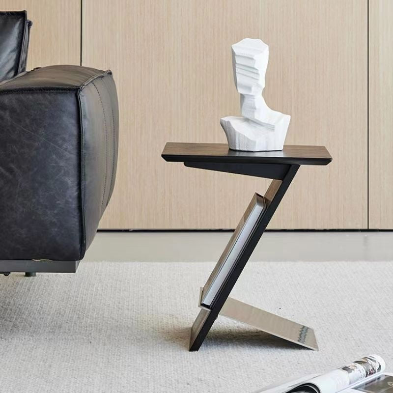Modern Minimalist Z-shaped Rectangular Wood Metal Side Table For Living Room