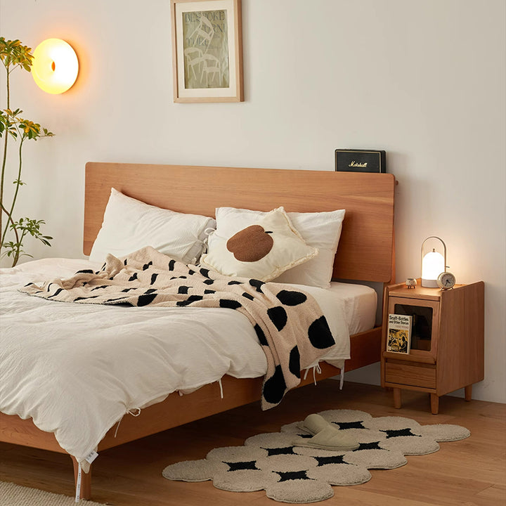 Table de nuit traditionnelle vintage trapézoïdale en bois de cerisier à 2 tiroirs pour chambre 