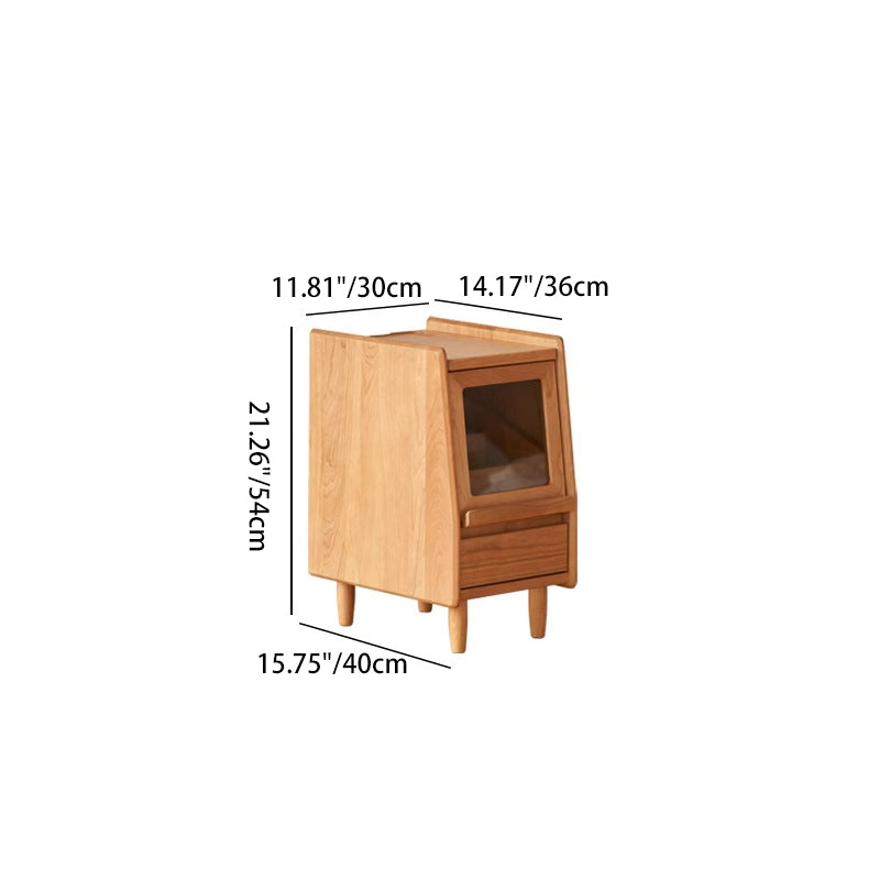 Table de nuit traditionnelle vintage trapézoïdale en bois de cerisier à 2 tiroirs pour chambre 