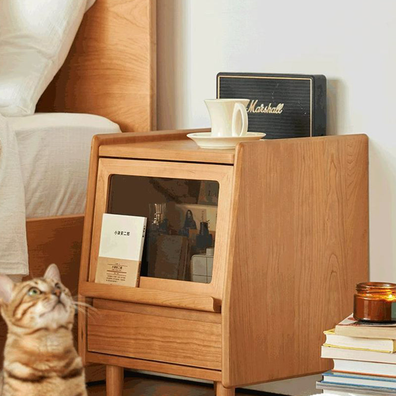 Table de nuit traditionnelle vintage trapézoïdale en bois de cerisier à 2 tiroirs pour chambre 