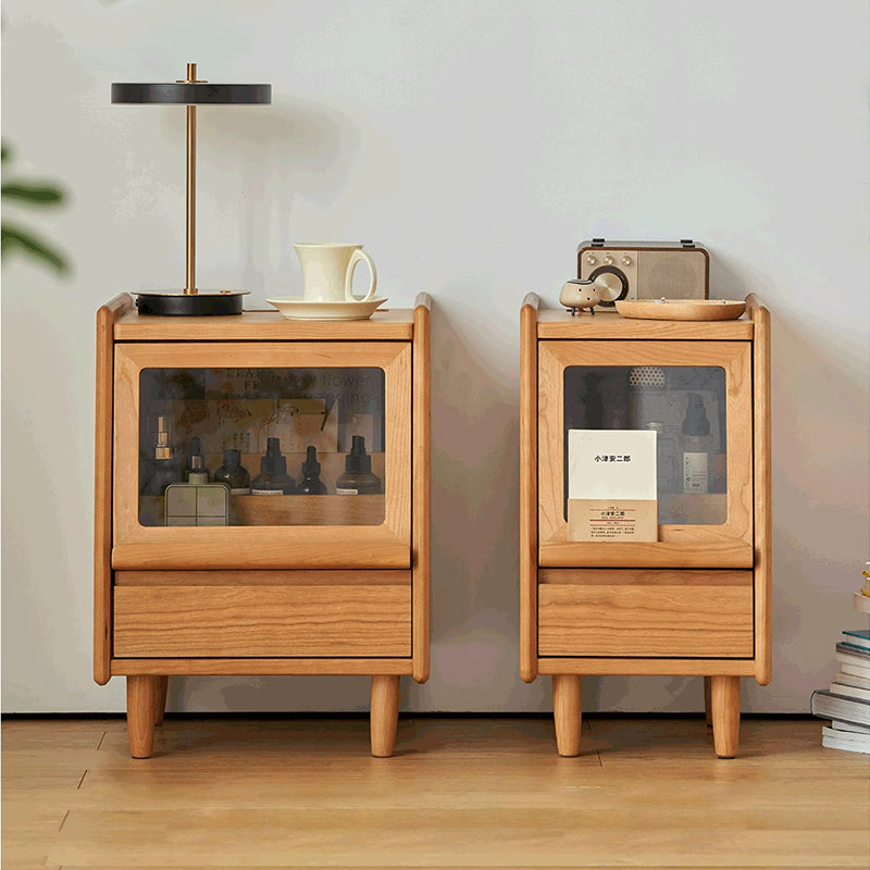 Table de nuit traditionnelle vintage trapézoïdale en bois de cerisier à 2 tiroirs pour chambre 