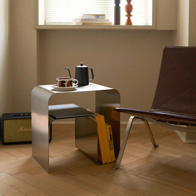 Modern Minimalist Square Arch Iron Side Table 2-Tier For Living Room